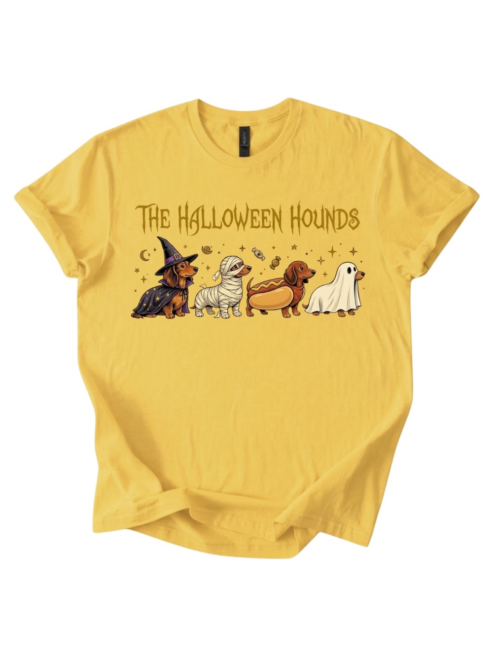 Gildan Yellow Halloween Hounds Dachshund Graphic Tee